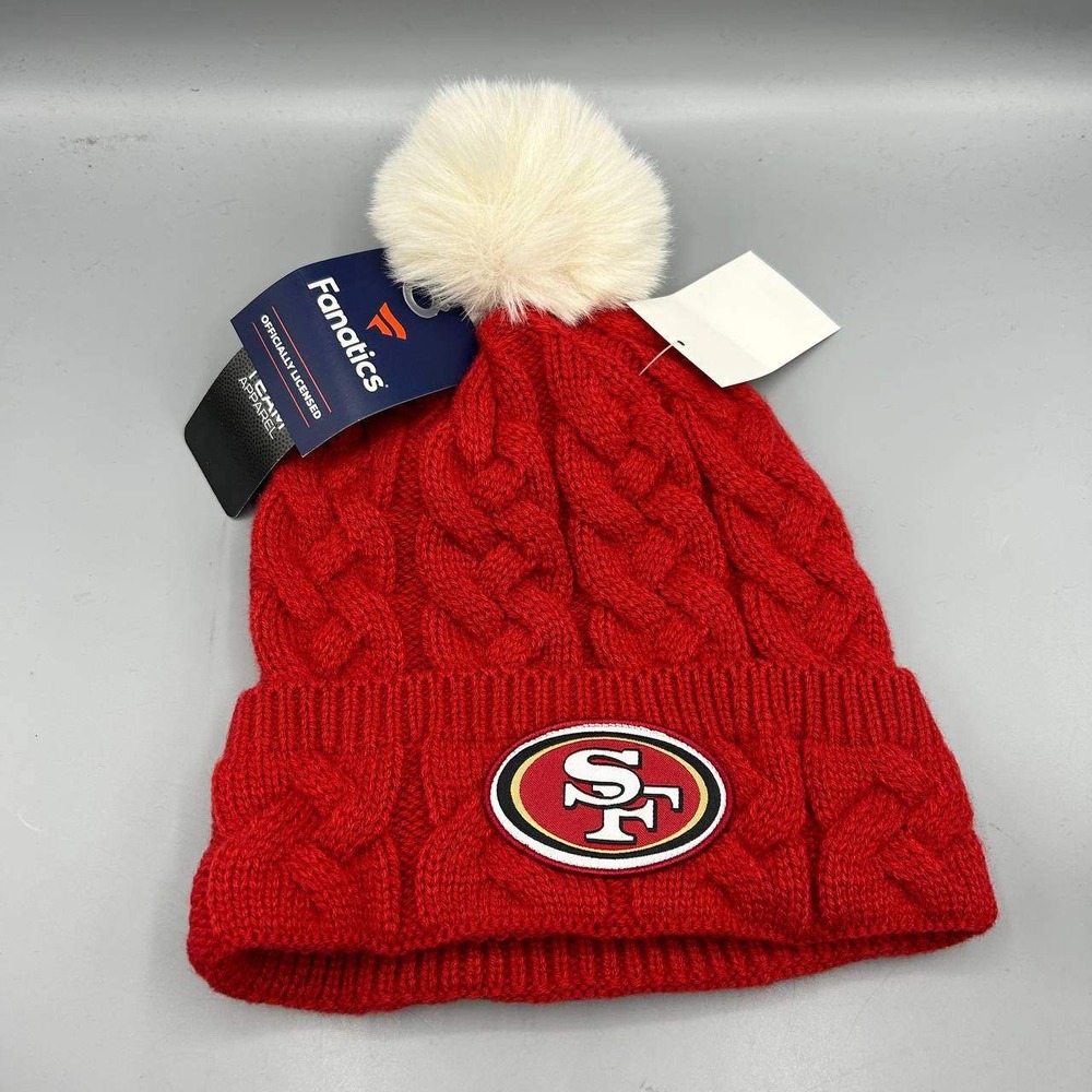 San Francisco 49ers Hat Men Cable Knit Fanatics Cuffed Beanie Pom Pom Cap New